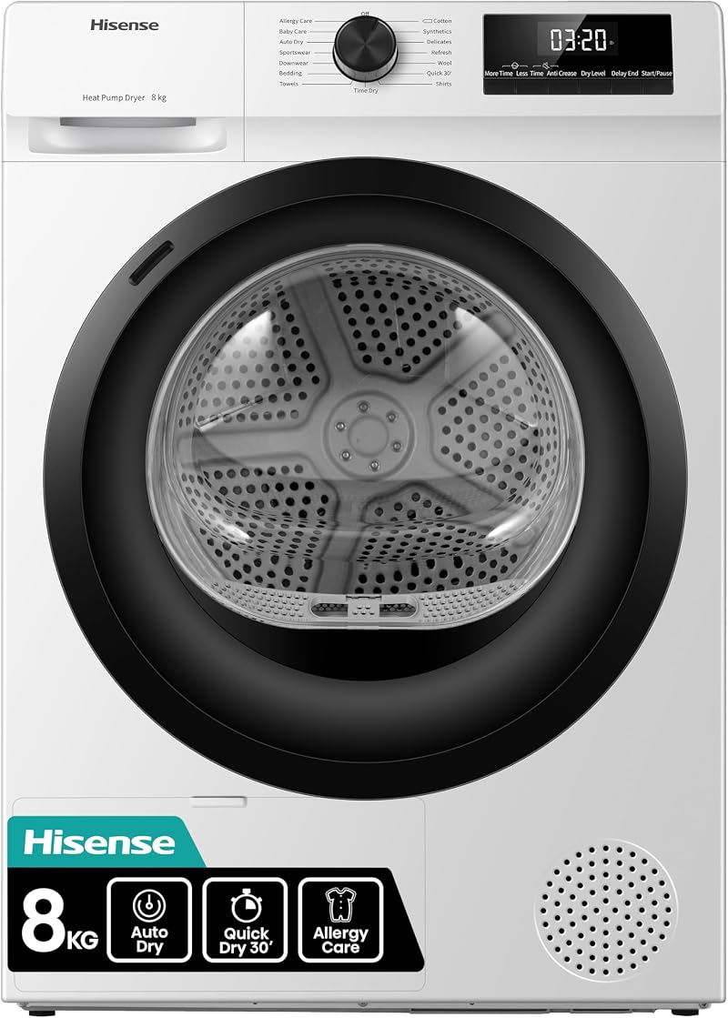 Hisense 60cm Freestanding Heatpump Tumble Dryer 8kg Front Load