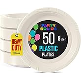 Exquisite Party Solids Ivory Plastic Plates For Party Supplies 9" Ivory Disposable Plates Heavy Duty 50 Pcs Plastic Dinnerware Sets Heavy Duty 350 GSM Disposable Dinnerware Set