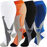 CUBlEX 4 Pairs Plus Size Compression Socks Unisex 20-30mmHg Knee high XXL- XXXXL for Woman & Man