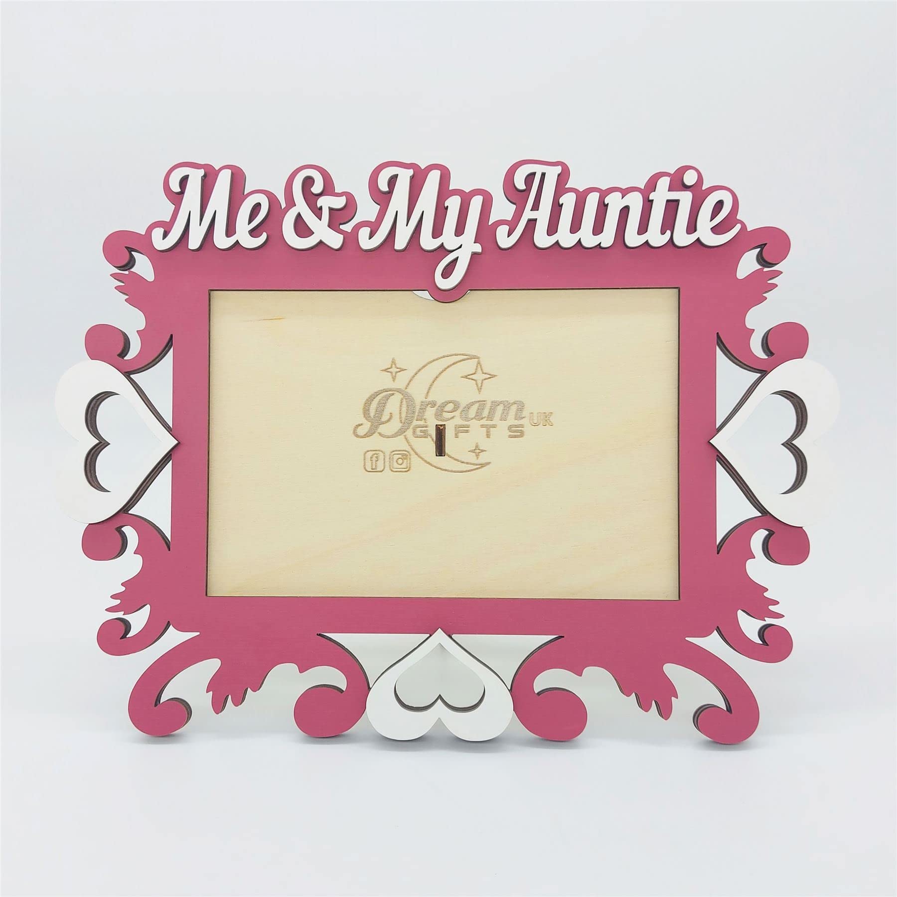 Me & My Auntie Baby Hand Made Wooden Photo Frame Gift for Tabletop or Wall - Hearts (Rosse)
