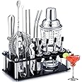 Cocktail Shaker Set, Ohuhu 17-Piece Bartender Kit Bar Tool Set with Acrylic Stand Premium Soda-Lime Glass Drink Shaker with All Bar Accessories for Beginners Home Bar Parties