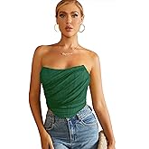 MOALLUOM Mesh Corset Crop Top Bustier Underbust Boned Backless Sleeveless Strapless Off Shoulder Aesthetic for Women Y2K