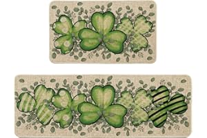 Artoid Mode Shamrock Eucalyptus St. Patrick's Day Kitchen Mats Set of 2, Home Decor Low-Profile Kitchen Rugs for Floor - 17x29 and 17x47 Inch