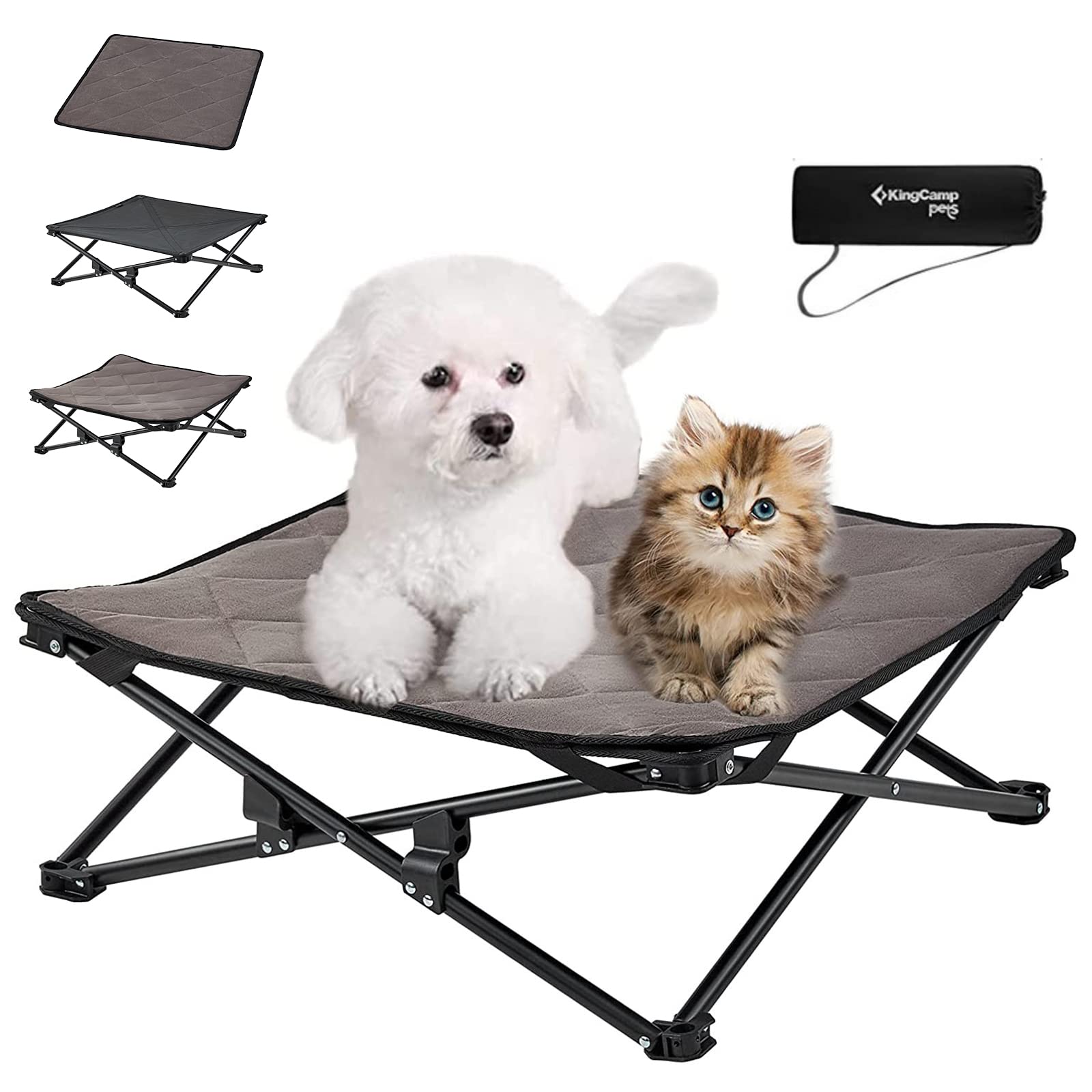 KingCamp Raised Dog Bed Outdoor & Indoor, Elevated Dog Bed Foldable without Assembly, Stable Pet Bed with Removable Washable Mat, Breathable Mesh Fabric for Camping & Garden, M up to 45kg