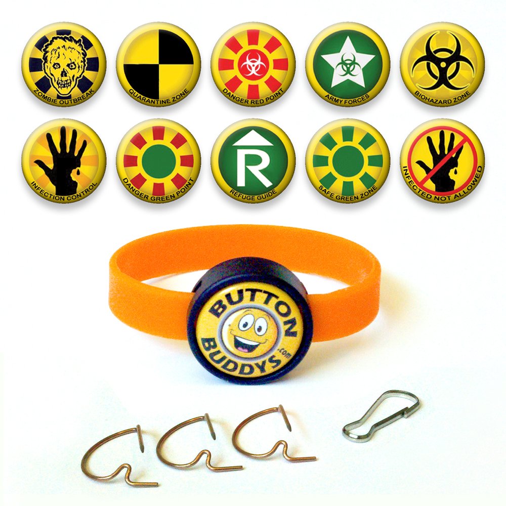 Wristband Buddys Zombie Set 1 Orange 10 Button Pinback Badge Buddies