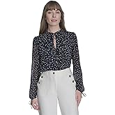 Tommy Hilfiger Womens Long Sleeve Dot Print Tie Neck Blouse