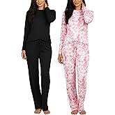 Real Essentials 2 Pack: Women's Comfy Pajama Sets - Short & Long Sleeve Ladies Loungewear Sleepwear PJs (Available In Plus)