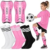 Liliful 4 Pcs Soccer Shin Guards Set for Girl Kids Youth Include 1 Shin Guards & 3 Sport Socks Protective Lightweight Gear Leg Pads Gear for 3-15 Girls Boy Children Teens