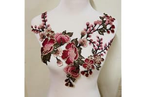 ZALALAA 3pcs Flower Patch Embroidered Garment Appliques Sew on Patches Clothes Cheongsam Wedding Dress Accessory (Red A)