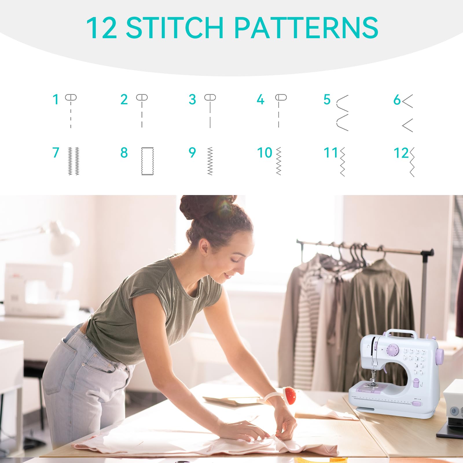 Mini Sewing Machine for Beginners, Portable Electric Sewing Machine with Dual Speed, 12 Built-in Stitches, Foot Pedal, and Accessories Kit for Home DIY Projects & Gift