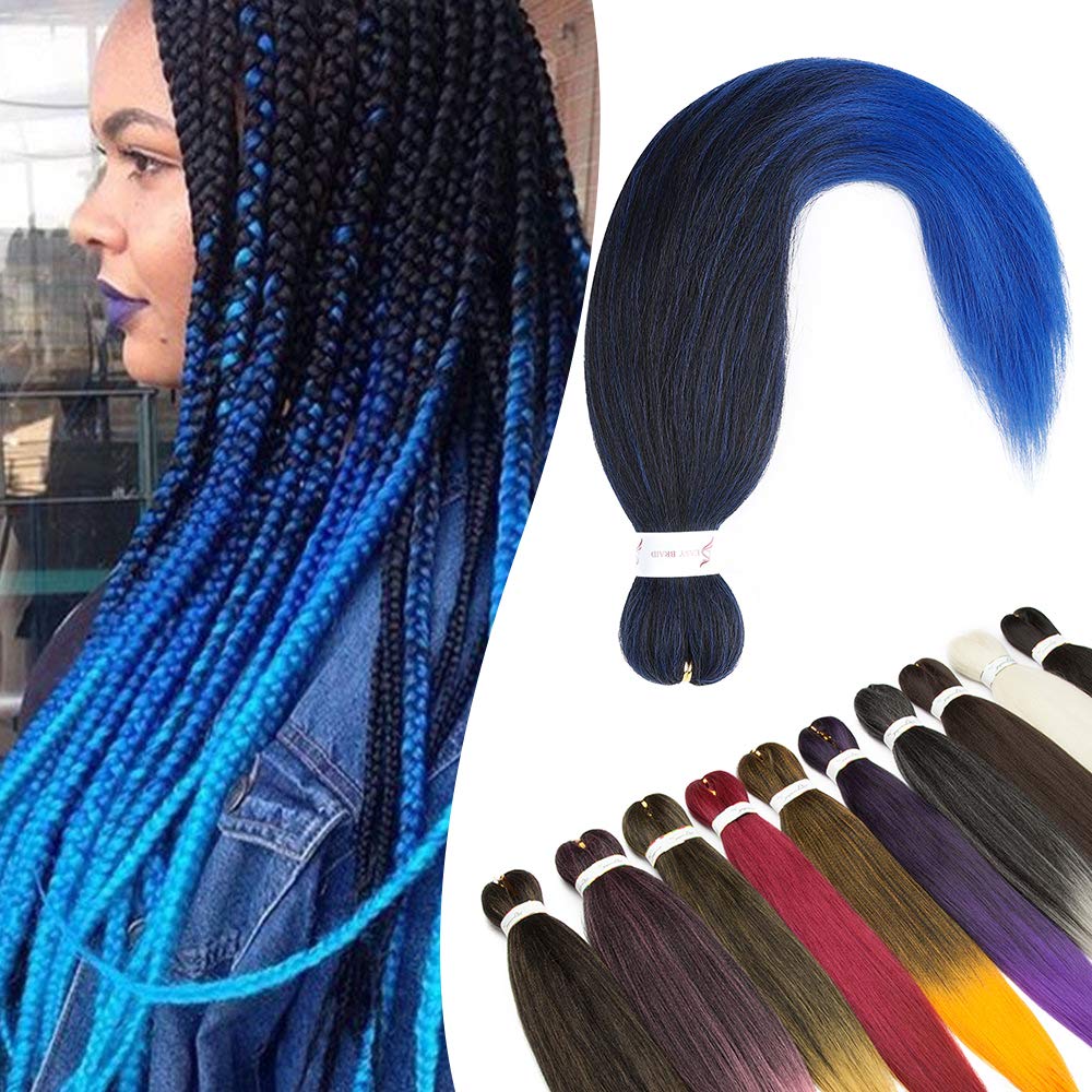20 Inch Easy Braids Professional Pre-stretched Synthetic Hair For Braiding Hot Water Setting Ombre Crochet Braids Hair Extensions - Natural Black & Blue