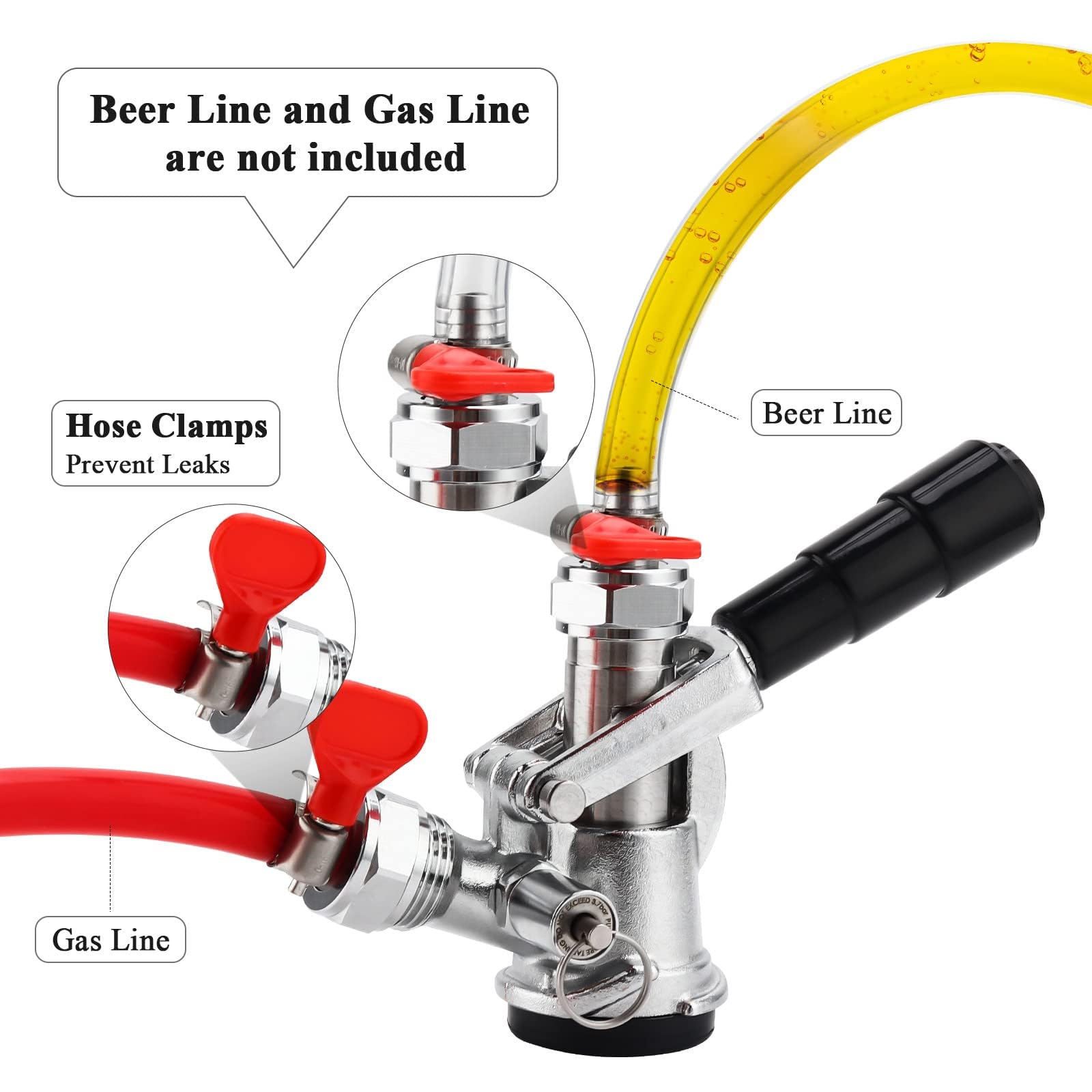 Keg Coupler 304 Stainless Steel Probe Sankey Keg Coupler D System Keg Tap for Kegerator 5/16 Barbs G5/8 Nuts US Sanke D Beer Coupler Beer Keg Coupler D Coupler Keg Tap for Beer