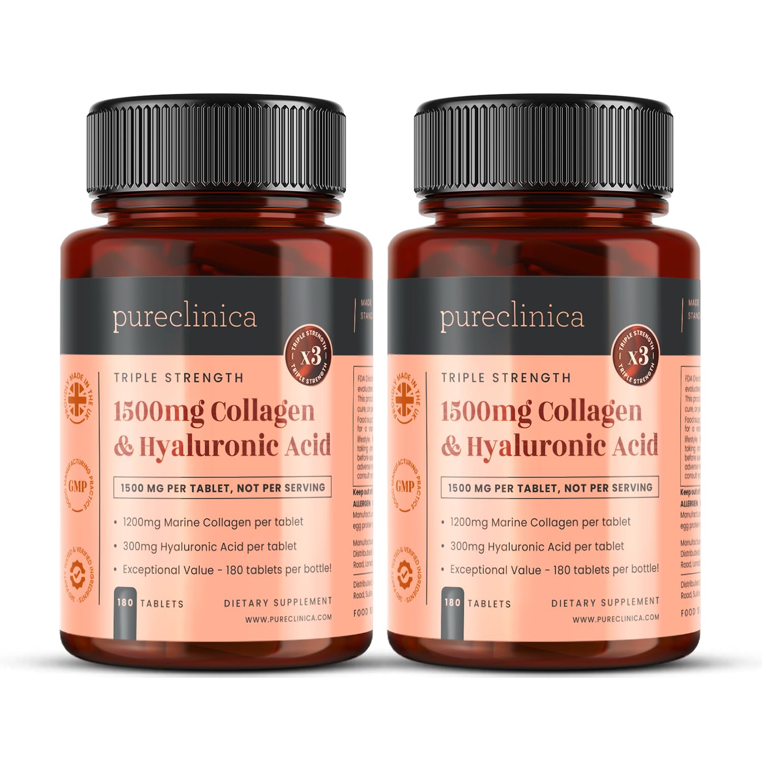 UltraColl Collagen & Hyaluronic Acid 1500mg x 360 Tablets (2 Bottles of 180)-1 Years Supply