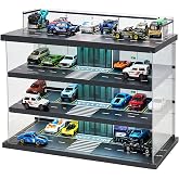 Display Case for Hot Wheels &amp; Matchbox Cars with LED Light, Toy Car Garage | Wood,Hold 50+ Cars, 1/64 Diecast Display, Dust Cover, Garage Diorama, Storage Case for Hot Wheels Car, Freestanding, Man Cave