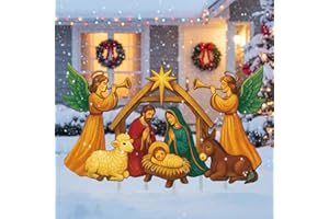 Vercraft 3 ft Large Metal Nativity Scene Yard Stake Outdoor Christmas Decorations Waterproof Nativity Yard Decor Holy Family Decor for Xmas Holiday Lawns Garden Outdoor Decoration