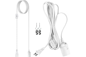 JACKYLED Extension Hanging Lantern Cord Cable UL 1-Pack 12Ft 360W with E26 E27 Socket Gear Switch + Hooks + 2-Prong US AC Power Plugs Pendant Lighting Bulb Lamp for Kitchen Bedroom Bathroom