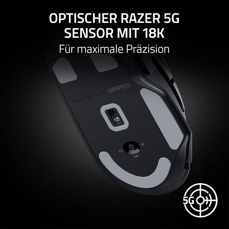 Basilisk V3 X HyperSpeed - Kabellose Gaming-Maus (Ikonische Ergonomische Form mit 9 Anpassbaren Bedienelementen, HyperSpeed Wireless, 5G Advanced 18K Optical Sensor, Chroma RGB) Schwarz