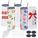 MICLAXYS 4 Pack 20oz Flat Edge Sublimation Tumblers Bulk, Sublimation Tumbler Blank, Skinny Straight Stainless Steel Blanks Cups with Individual Box (4, 20OZ FLAT EDGE)