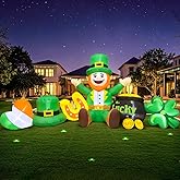 8FT St Patricks Day Inflatables Outdoor Decorations,Inflatable Leprechaun with Clover & Gold Coins Combo Blow Up Yard Decorations for Holiday Party Yard Lawn Garden