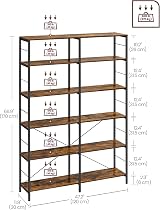 VASAGLE 6-Tier Bookshelf 30x120x170cm Industrial Rustic Brown Black Storage view 3