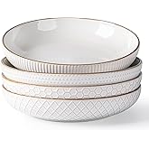 GBHOME 9.5'' Large Pasta Bowls, 42 Ounce Stoneware Salad Bowls for Kitchen, Ceramic Serving Bowls With Textured Pattern for Pasta,Fruit, Stews,Noodle, House-warming Gift,Set of 4-Off White