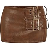 MakeMeChic Women's PU Leather Mini Skirt Buckle Bodycon Party Skirts Skort Clubwear