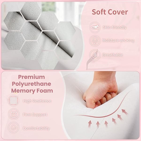 MEMORY FOAM ERGONOMIC WEDGE PRONE PILLOW, BED PILLOW FOR SITTING UP, BACK, NECK, AND LEG PAIN RELIEF, ANTI SNORING, IDEAL FOR MASSAGE, READING, SLEEPING, WITH REMOVABLE WASHABLE COVER (PINK)