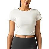 Colorfulkoala Workout Crop Tops for Women Short Sleeve Slim Fitted Basic Tees Crew Neck Ruched Casual Yoga T Shirts