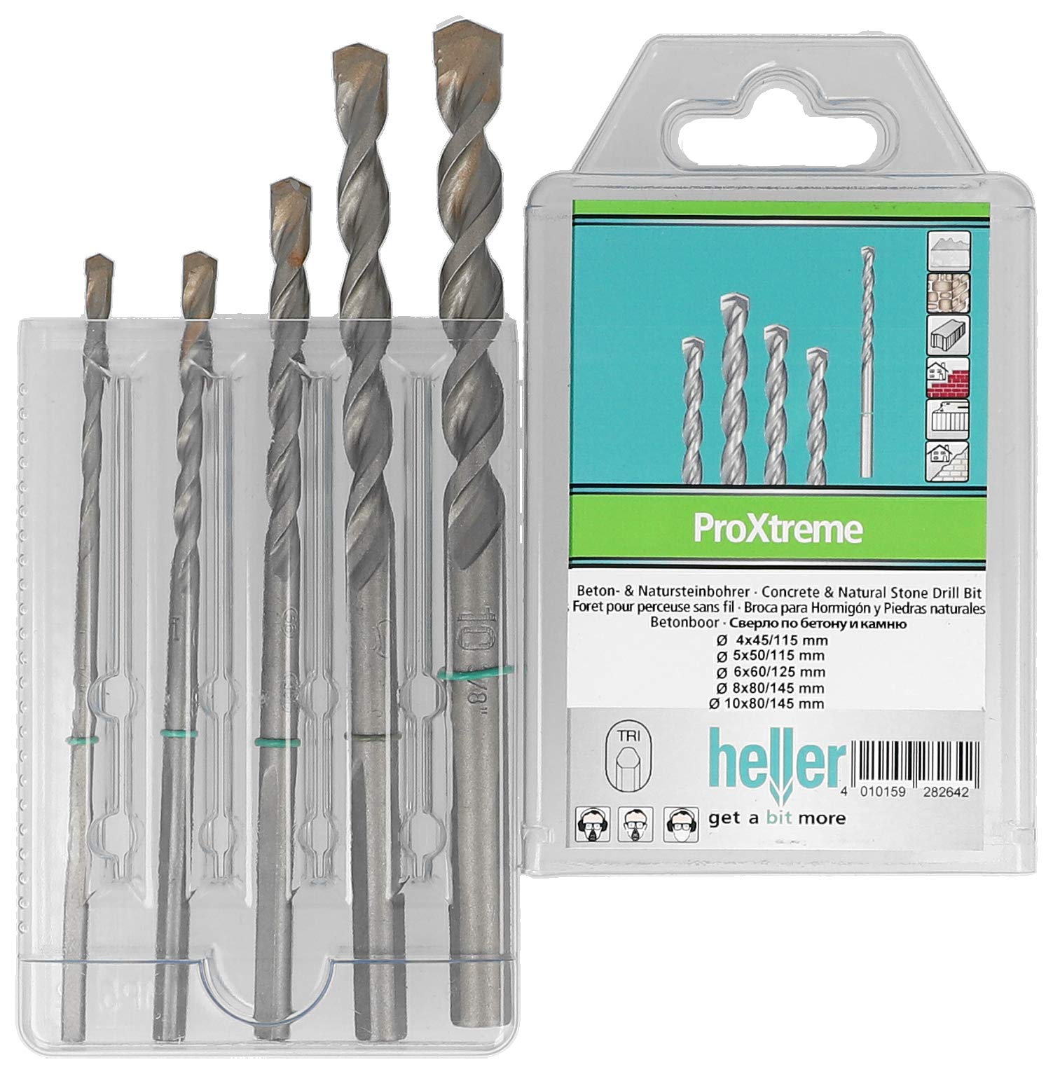 Heller Tools 3750 ProXtreme Concrete & Natural Stone Drill bits, Set 5-pcs. Ø 4/5/6/8/10