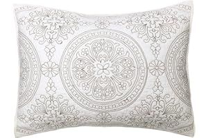 ELEGANT LIFE HOME 100% Cotton Medallion Embroidered King Pillow Sham 20 x 36 inches, Ivory, 1 Piece