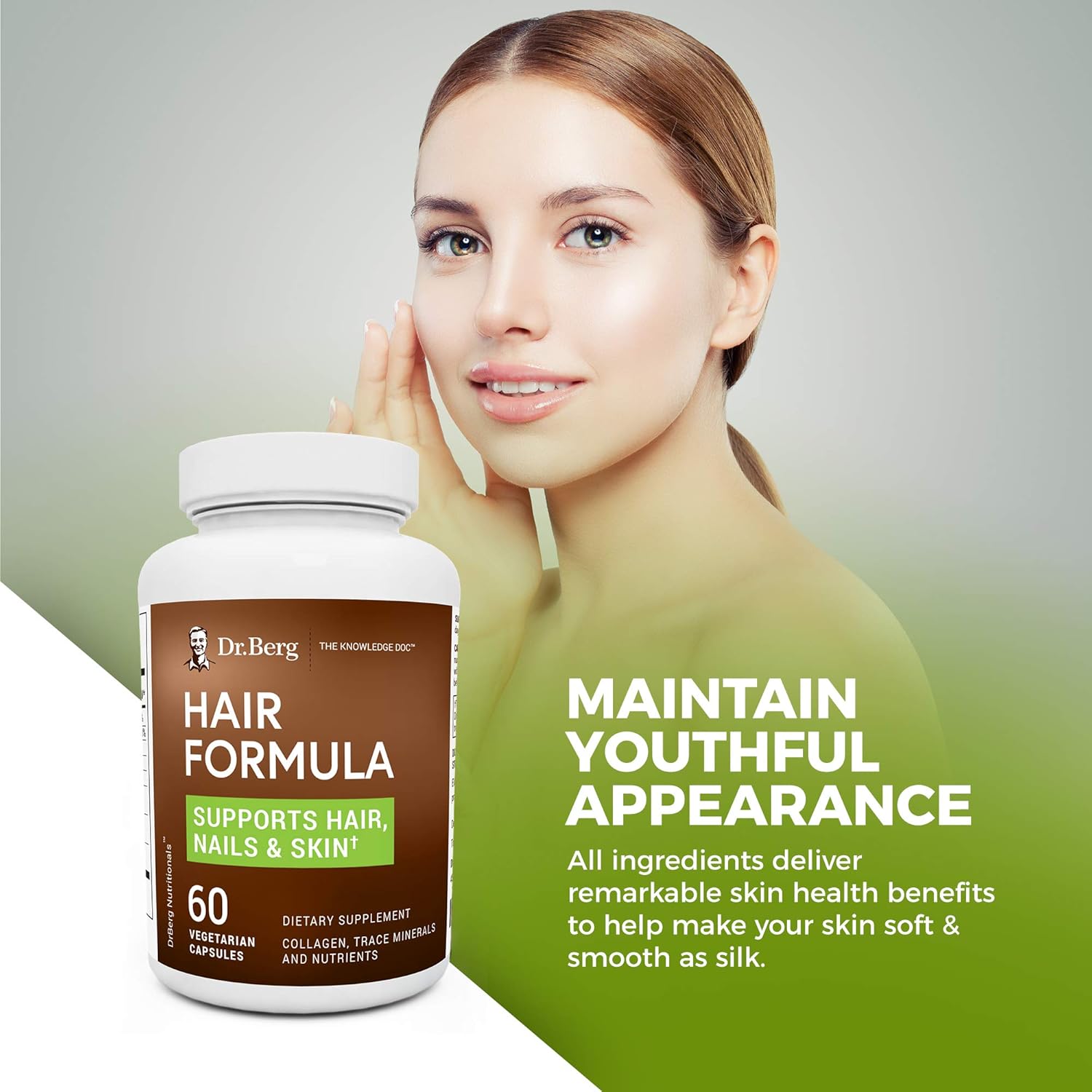 Dr. Berg’s Hair Formula Supplement Due to Normal Aging Supports Healthy Nails & Skin - DHT Blocker with Biotin, Collagen Type I&II, Trace Minerals, Whole Food Vitamin C and Bs for Women and Men: Health & Personal Care