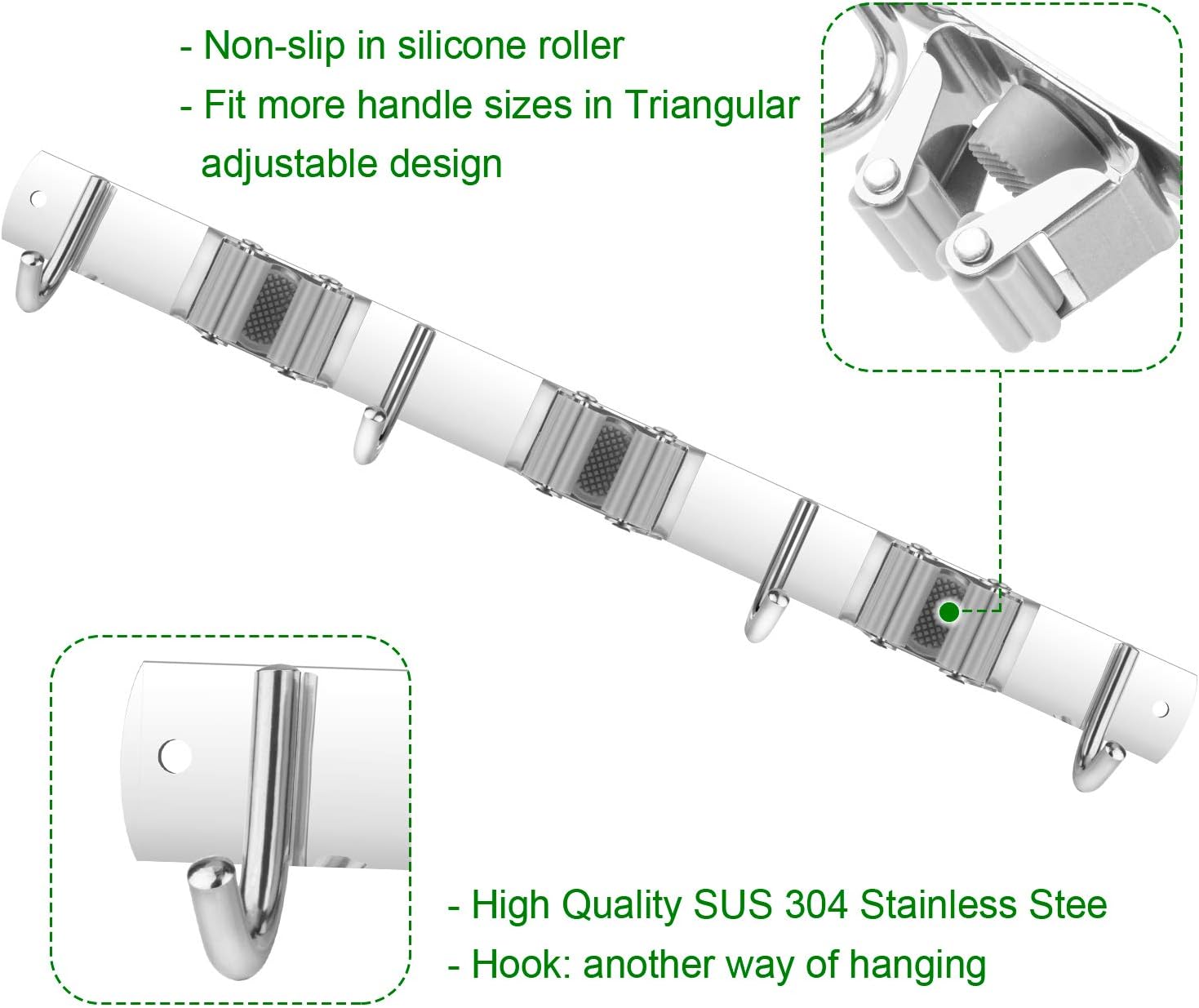 Kulemax Mop and Broom Holder Wall Mount Heavy Duty, Premium Stainless Steel Utility Rack for Tools Hanger, Metal Broom Closet Organizer for Home, Garage, even Outdoor: Home Improvement
