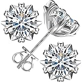 Moissanite Snowflake Stud Earrings Screw Back for Women 0.6-2.0ct 4-8mm 18K White/Gold Plated 925 Sterling Silver D Color VVS1 Clarity Moissanite Heart Earrings