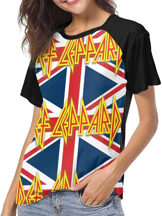 Def Leppard Women Short Sleeve Baseball T Shirts Casual Loose Blouse Tops at Amazon Women’s