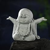 Landical Buddha Sandstone Statues Zen Monk Sculptures,Laughing Buddha | Prayer Figurine for Feng Shui Home Office, Wealth Good Luck Ornament, Desktop Spiritual Gift, Car Decoration