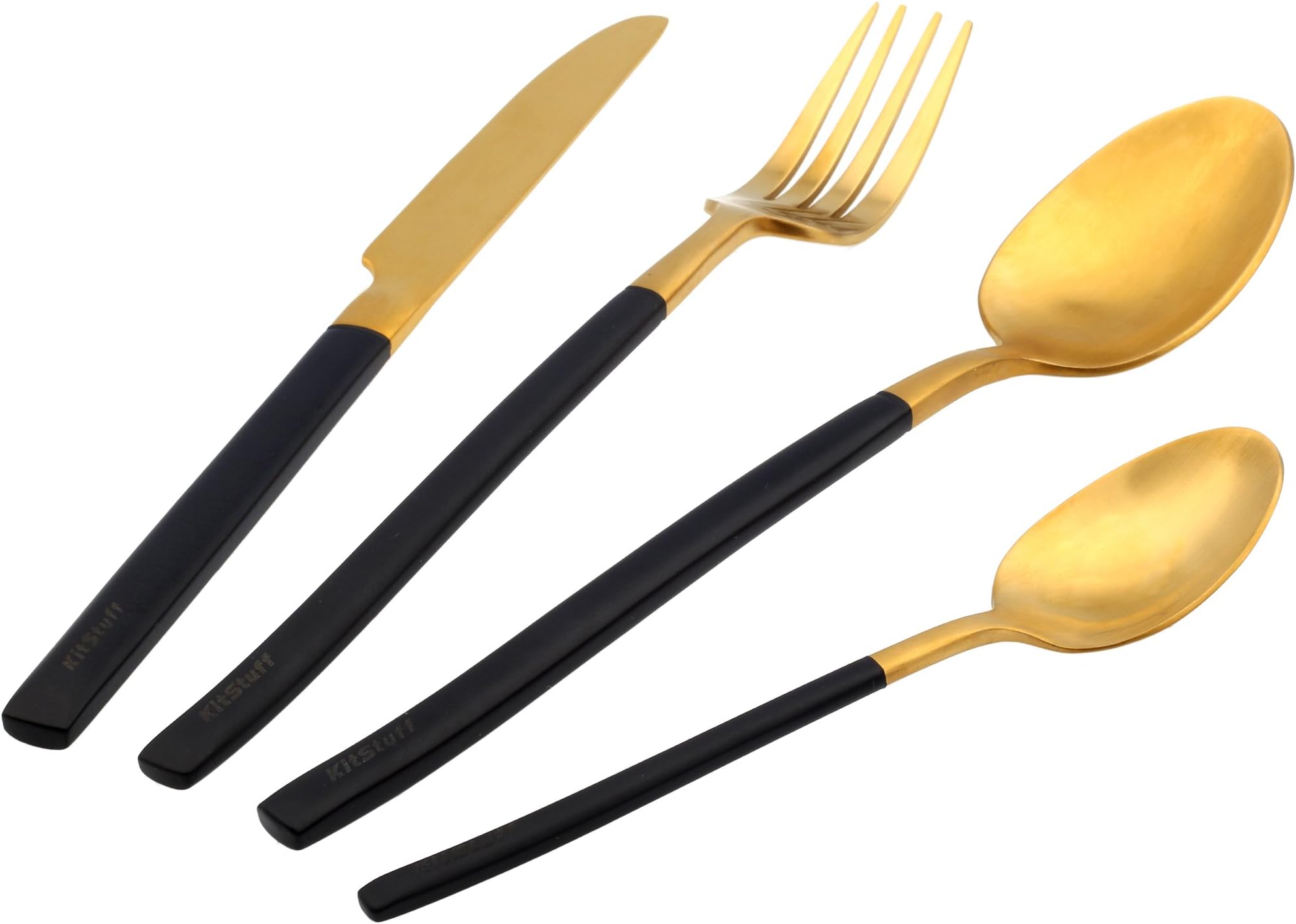 Gold 18/10 Stainless Steel Flatware Set Stylish Set of Eating Utensils for 1 Person - Dinner Knife, Fork, Soup Spoon, Tea Spoon - Ideal Weight & Size, for Everyday Use or Holidays
