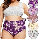 Feihtl Women's Briefs Underwear Plus Size Panties Floral Print 5 Pack Briefs Plus Underwear Ladies Panty Multipack