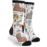 CYMO Women's Men's Fun Novelty Crazy Crew Socks Italian Rome Art Dress Socks, Black and White, One Size