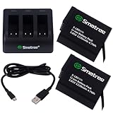 Smatree Batería (paquete de 2) con Cargador de 3 Canales para Gopro HERO 5 Black (Compatible con Firmware v01.50, v01.55, v01.57 y v02.00)