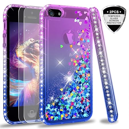 LeYi Compatible with Hülle iPhone 5S / iPhone SE/iPhone 5 / iPhone SE 2 Glitzer Handyhülle mit Panzerglas Schutzfolie(2 Stück