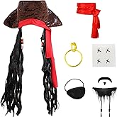 Moosth Pirate Hat Adult Costume Man with Pirate Sash Belt Eye Patch Accessories Halloween Costume for Men