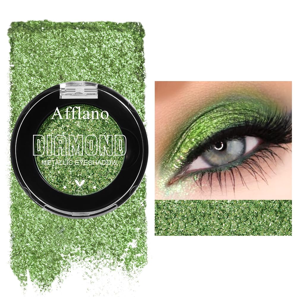 DE'LANCI Green Glitter Eyeshadow,High Flash Metalic Eyeshadow Waterproof,Green Shimmer Eye Shadows Suitable for Summer,Not wrinkled,Vegan & Cruelty-Free,Talc Free #14