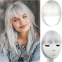 Amazon.com : NAZOFCIH Silver Gray Clip on Bangs – Realistic