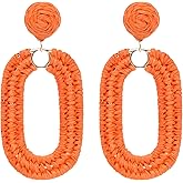 SELFWIMG Raffia Oval Earrings for Women - Boho Woven Rattan Earrings for Summer Beach - Tropical Vacation Earrings