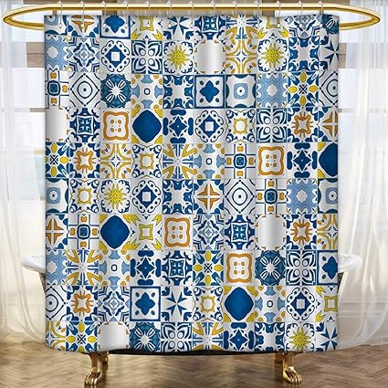 Amazon Com Lacencn Yellow And Blue Shower Curtains Fabric Mosaic
