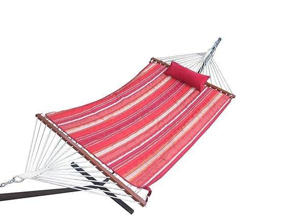 Oak N Oak Comfortable Sleeping Hanging Hammock/Cotton Rope Hammock with Steel Stand, Quilted Pad & Pillow/Outdoor Hammock Furniture for Home Patio Garden, Camping, Beach & Leisure Backyard, Single Person Use