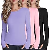 LessonZoo 3 Pack Girl's Long Sleeve Athletic Shirts with Thumb Holes Compression Top Quick Dry Basic Activewear 5-14Years