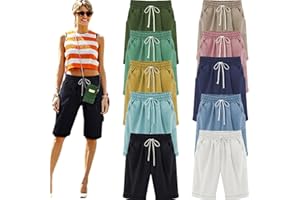 SRIPER Cotton Bermuda Shorts for Women Drawstring High Waisted Summer Shorts with Pockets Vacation Knee Length Beach Short