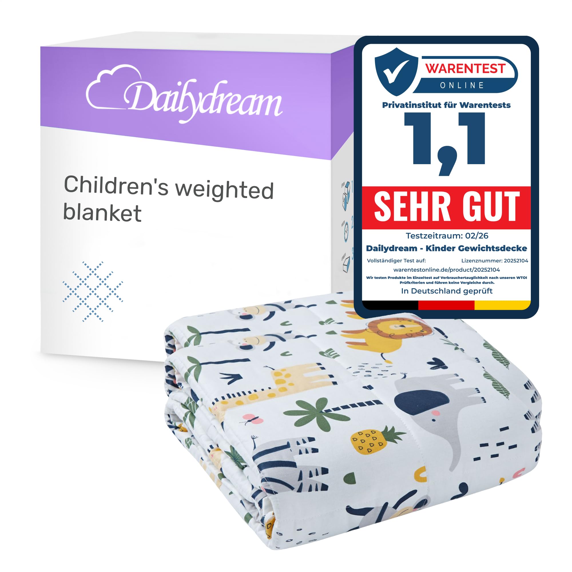 Dailydream Children's Weighted Blanket | 104x150 | 3.2 kg | Safari Design | Made from 100% Cotton | Filled with Glass Beads | Heavy Blanket for Sleeping | Weighted Blanket