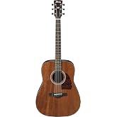 Ibanez Artwood Dreadnought Acoustic Guitar-Open Pore Natural | Okoume top with mahogany body and Advantage bridge pins for resonance, intonation and durability